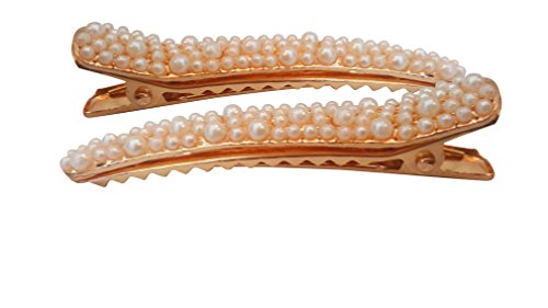 Fashion Beaded Duck Clips for Hair (2 Pack) (White)