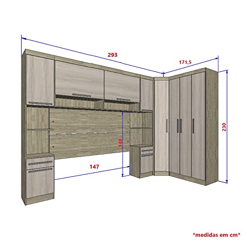 Guarda Roupa Dormitório Modulado Master Casal 1,38 m Canto - Avelã e Ártico Rústico - Luciane M17