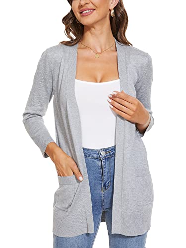 INKOFF Women's 3/4 Sleeve Cardigan Sweater Open Front Knit with Pockets Rib Hem Casual S-XXL