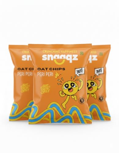 Image of Snaaqz Oat Chips Peri Peri Flavour | Crunchy & Spicy Baked Snack | Palm Oil Free | Vegetarian Healthy Snack Chips (Pack of 3)