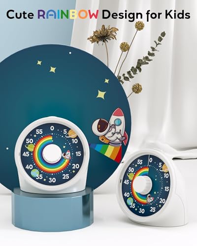 BellMan Visual Timer with Pause Button, 60 Minute Countdown Rainbow Timer for Kids and Adults with Silent Operation, Study and Meetings Time Management Tool, Design for Home, Office and Gift, White - Image 7