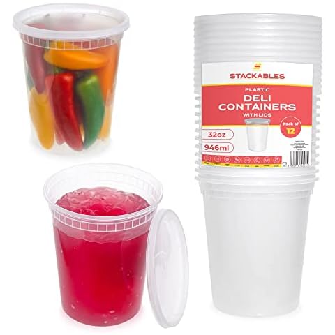 STACKABLES 12 Pack Round Food Storage Containers Cover