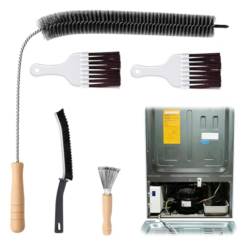 XANGNIER Refrigerator Coil Cleaning Brush Kit 5 Pack Fridge Coil Cleaner Tools Accessories Sewer Drain Cleaner Brush for Toilet Sink Dryer Vent Pipe Shower Appliance Long Flexible Drain Brush