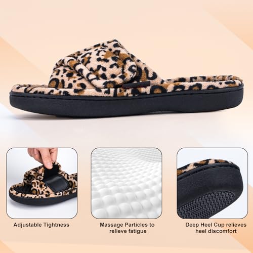Women’s House Slippers with Memory Foam, Adjustable Open Toe Indoor Outdoor Slippers for Women, Non Slip Washable Fuzzy Home Shoes with Massage Beads2