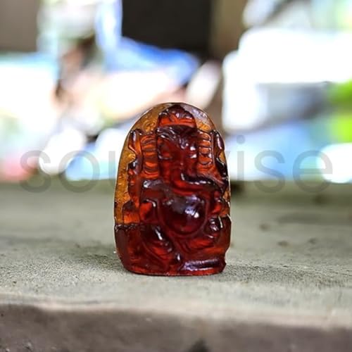 Image of SOULWISE Gomed Ganesha Idol 23 Carats Hessonite Garnet Ganesh Murti for Home Temple Vastu Spiritual Idol for Protection Desk Decor Puja Gift for Office Home