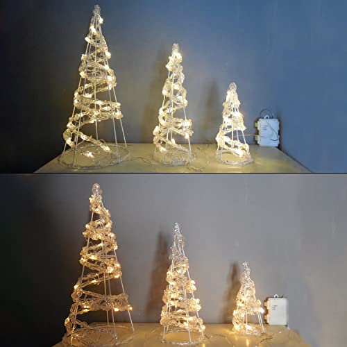 Adroiteet Set Of 3 Christmas Cone Tree Led Light, 8"-15" Acrylic Spiral Christmas Tree Decorations, Battery Operated Decorative Indoor Outdoor Lights For Home Yard Garden Lawn Holiday Xmas Party #TOP5