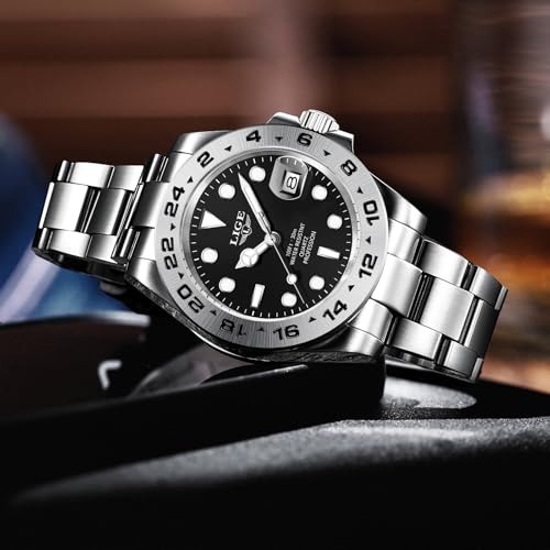 Image of LIGE Fashion Watches for Men Stainless Steel Business Dress Watch Waterproof Analog Quartz Watch with Luminous Date Display Manl Wrist Watch