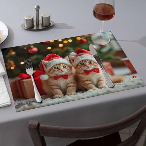 Décoration table Noël chatons bleu - Set de table isolant thermique x4