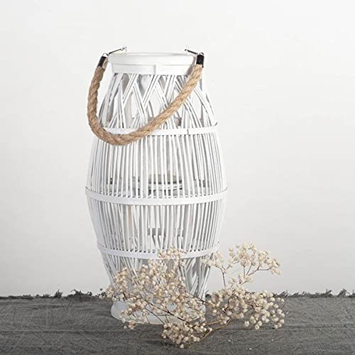 Willow with Rope Handle White Candle Lantern