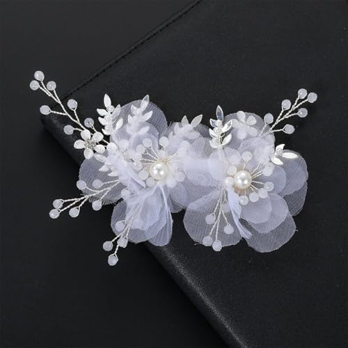 Pinzas para cabello con flores y cristales blanco miniatura 2