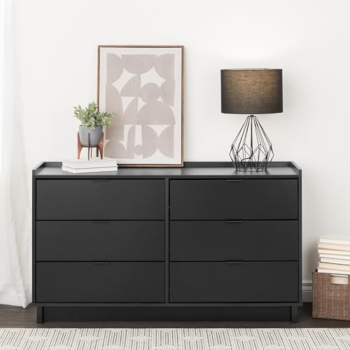 Image of Prepac Simply Modern 6-Drawer Double Dresser for Bedroom, Chest of Drawers, Modern Bedroom Furniture, 52.5 inch wide x 16 inch deep x 29.5 inch tall, Black
