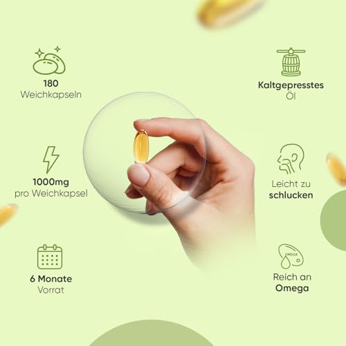 Hanfsamenöl Vegan Softgels - Reich an Omega 3, 6 & 9-180 Weichkapseln - 1000mg Hanföl - 6 Monate Vorrat - Hemp Seed Oil von WeightWorld