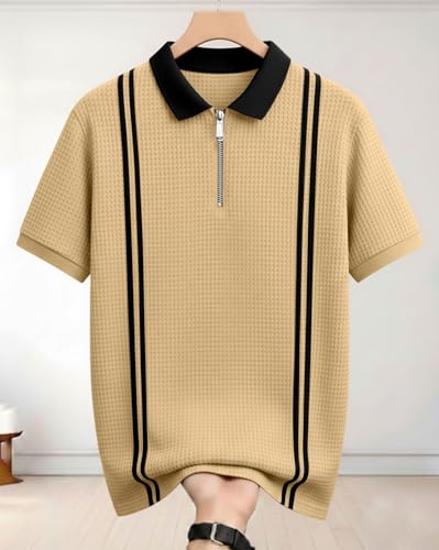 Image of AUSK Men Casual T-Shirt, Texture Printed Half Sleeve Tshirt for Mens, Polo Tshirt
