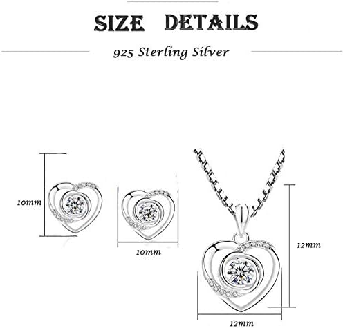 Deyanse Sterling Silver Jewellery Set for Women, Necklace and Stud Earring Set,12mm and 45mm Chain Length Heart-Shaped Pendant Necklace, 10mm Small Love Stud Earrings, with 5A Zircon