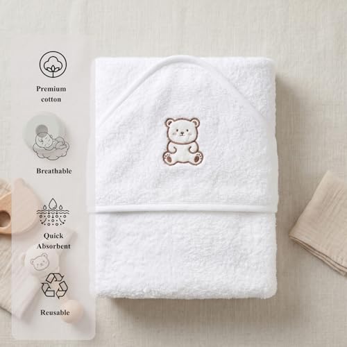 Image of Baby Hooded Towel Wrapper | Soft Terry Cotton | Baby Carry Towels for Newborns (0 - 1.5 Years) | 70 x 70 cm | Unisex | White