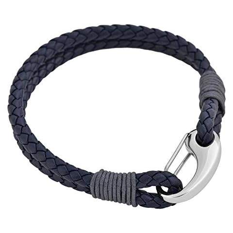 Edforce Braided Genuine Leather 2-Strand Cuff Bracelet with Stainless Steel Clasp (Prussian Blue) Cover