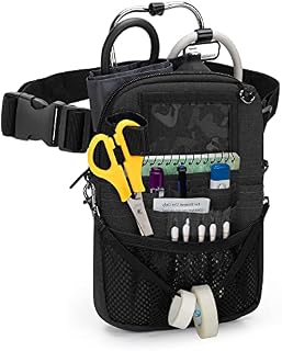 Trunab Vet Nurse Pouch with Multiple Pockets, Nurse Waist Bag Fanny Pack with Adjustable Waist Strap for Stethoscope, Scissors and Other Medical Supplies, Black - Patented Design