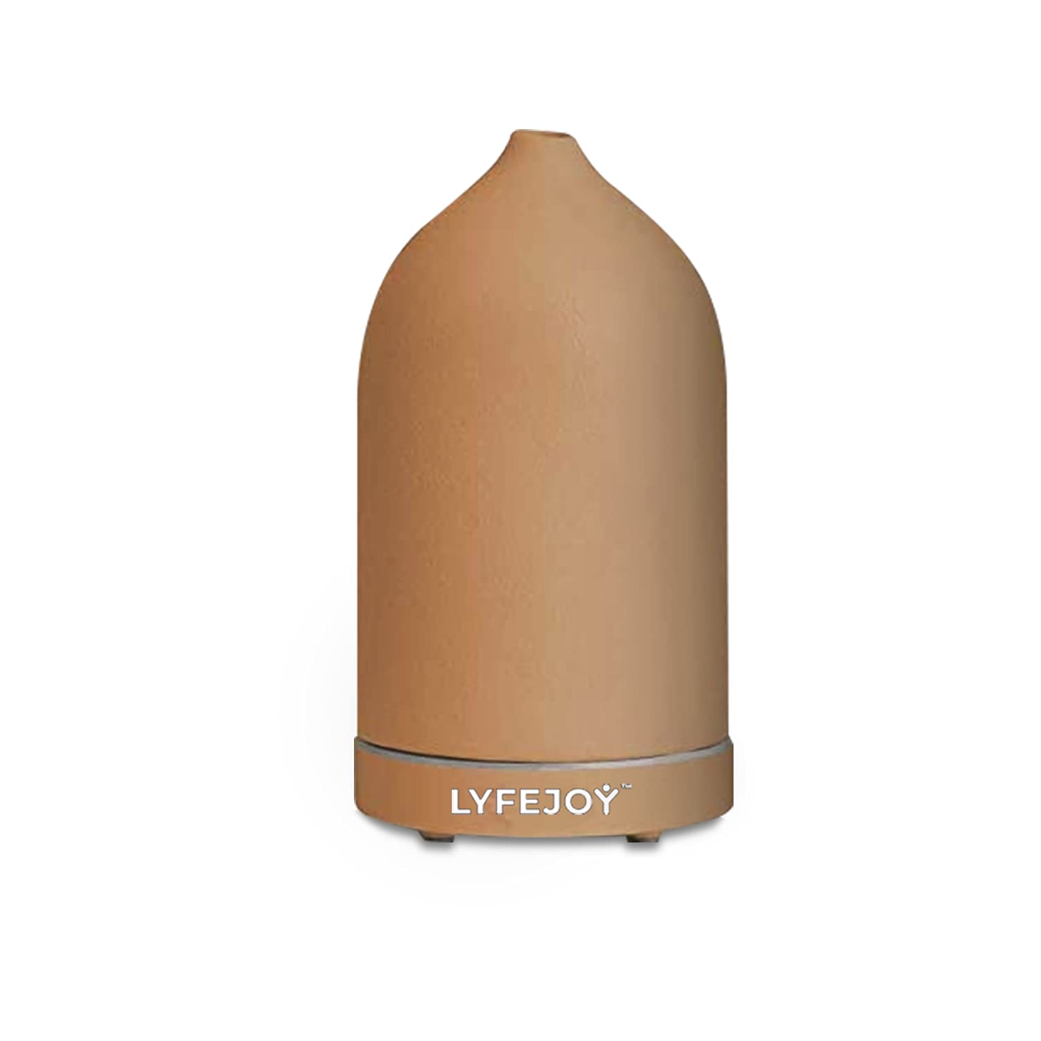Lyfejoy Ceramic Essential Oil Diffuser, Handcrafted Aromatherapy Diffuser for Relaxing with 7-Color LED, Plug and Go Auto Shut Off Feature - Tan Ceramic Diffuser Humidifier with 90ml Capacity