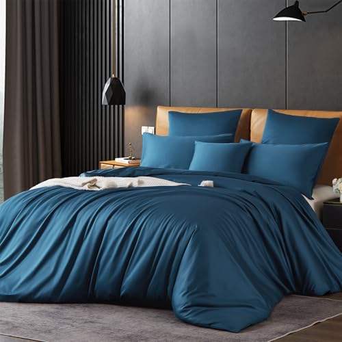 Gezu Bettwäsche 200x220cm Mako Satin Baumwollesatin Bettwäsche Set Blau...