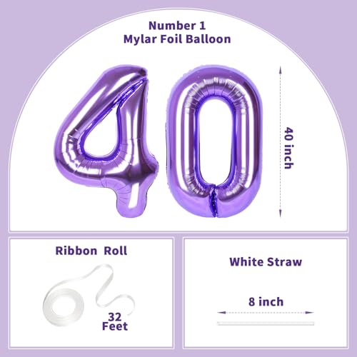 Image of Number Balloons for Birthday Decorations - 40 Inch Large Party Balloons 40, Purple Foil Number Balloons for Boys Girls, Balloons for Party Supplies