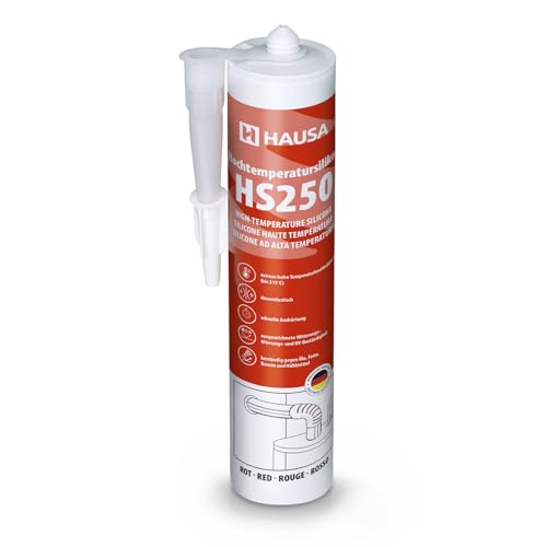 HAUSA Silicone haute température HS250 rouge 1 x 300ml Mastic élastique permanent résistant à la chaleur +315°C pour coller et sceller les fours, plaques...