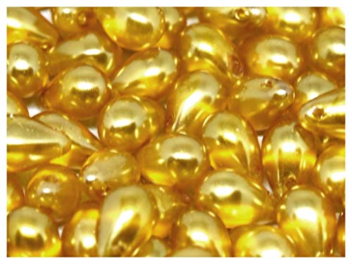 Teardrop Beads, 9x6mm, 30 Piezas, Cuentas de Vidrio prensado checas en la Forma de Gotas, Agujero Horizontal Superior, Semi-Transparent Pearls Amber