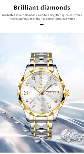 Image of OLEVS Watches for Men Luxury Diamond Casual Large Dial Watches Stainless Steel Waterproof Business Dress Analog Luminous Date Mens Watches