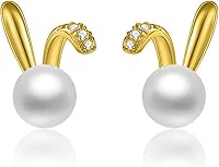 Vista 1 de SLUYNZ 925 Sterling Silver Easter Rabbit Bunny Studs Earrings for Women Teen Girls Pearl Rabbit Earrings Studs