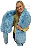 Zeno Furs Double-Sided Arctic Fox Fur Stole 70' (180cm) Light Blue Fox Fur Boa With Tails