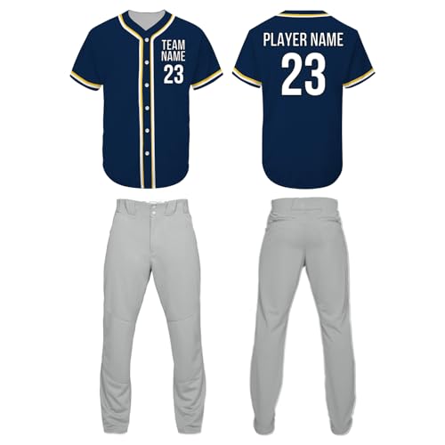 SGS SPORTS GEAR SWAG Custom College Baseball Uniform, Personalized Short Sleeve & Sleeveless with Name/Number, Uniform Set for Men, Women, Youth, and Kids, Yellow - Blue - White