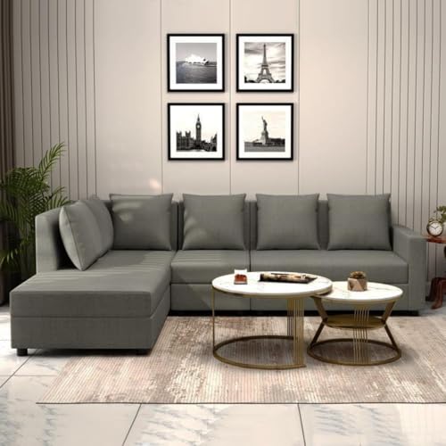 Image of FURNY Gloria 6 Seater LHS L Shape Sectional Sofa Set (Grey-Color) with Velvet Fabric