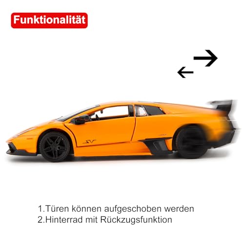 imtfzct 1/36 Lamborghini Murcielago LP670-4 Alloy Model Car with Pull Back Function Toy Car for Collecting and Decorating Model Toys Car Gifts for Boys and Girls (Orange) - Image 2