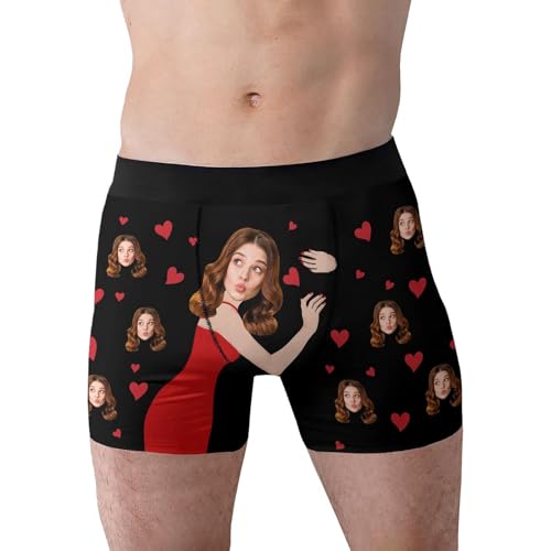 Calzoncillos bóxer para hombre, personalizados, para San Valentín, ropa interior con estampado de corazones, material cómodo y transpirable, Negro , S