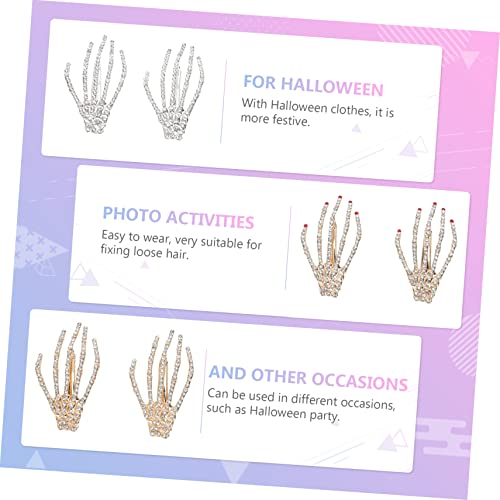 Pince à cheveux squelette main strass accessoires Halloween - 2