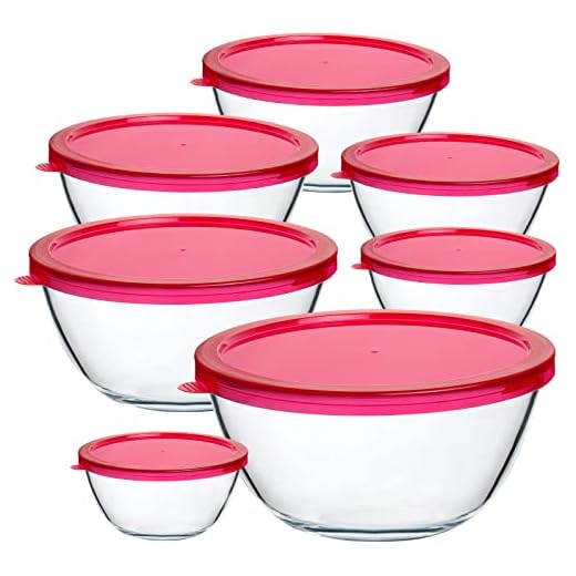 KOMUEE 14-Piece Glass Mixing Bowls with Lids Set,Glass Salad bowls Nesting Glass Storage Bowl for Kitchen, Baking,Microware,Freeze and Dishwasher Safe