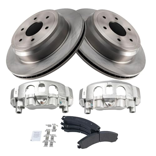 Image of TRQ Rear Brake Pad, Caliper, & Rotor Kit Semi-Metallic Compatible with 2016-2021 Nissan Titan XD