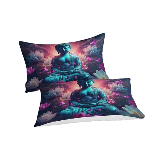 Housse de couette Bouddha impression 3D premium, parure de lit double 200x200 douce et durable - 3