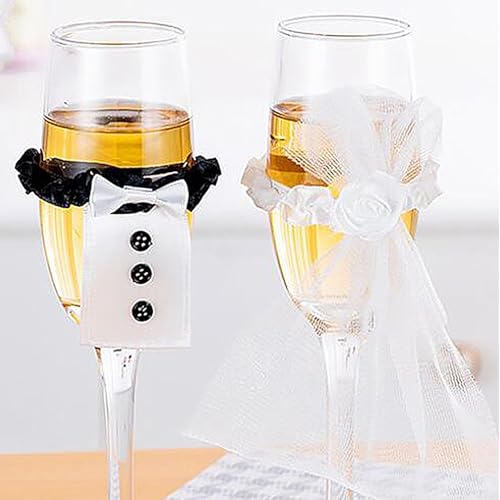 2Stück Hochzeitsdeko Champagnerglas,Mr&Mrs Deko Hochzeit Deko Sektglasüberzug Brautpaar Geschenke Sektgläser Hochzeitsgeschenk,Gläser Hochzeit für Braut Bräutigam Tischdeko JGA Verlobung Jubiläum
