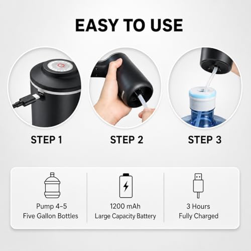 Image of Sulfar Automatic Water Dispenser Pump - USB Rechargeable Electric Mini Water Pump for 20 Litre Bottle Can, Portable Drinking, Black