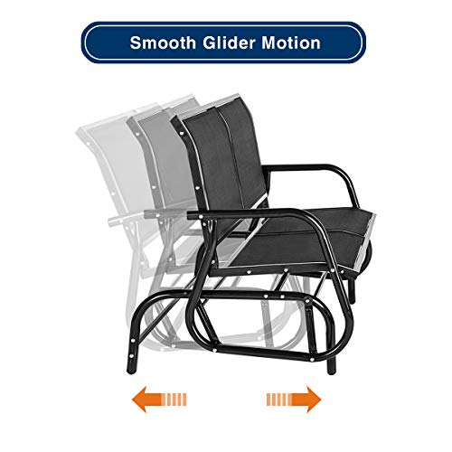 Esright 2 Seats Outdoor Swing Glider Loveseat Chair with Powder Coated Steel Frame, Garden Rocking Seating, Patio Bench for 2 Person, Black