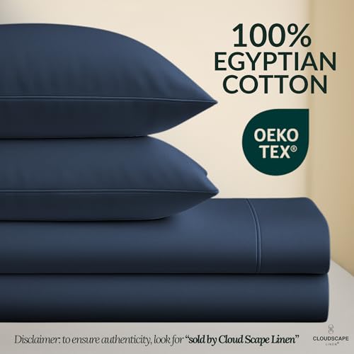 Cloud Scape Linen 100% Egyptian Cotton 4 Pcs California King Sheet Set, 1000 Thread Count,Hotel Quality, Silky Soft, Breathable, Durable, Deep Pockets up to 17, Dark Denim