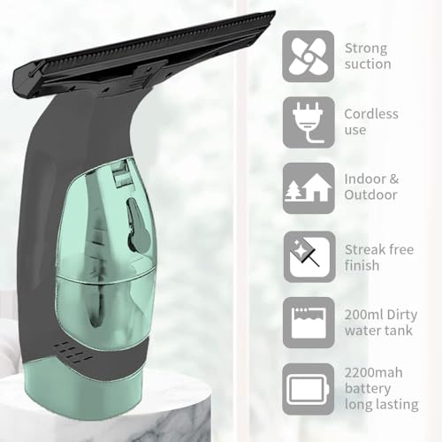 Image of Cordless Window Cleaner,Window Cleaner Squeegee Tool Set for Shower Glass and Strong Suction for Home, Mirror, Glass, Car Windshield, Countertop, Tiles