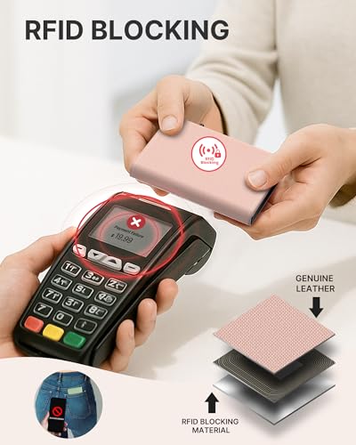 Image of typecase Womens Wallet Card Holder: Pop Up Card Case, Genuine Leather, RFID Blocking, Slim, Minimalist, Thin, Small Size - 9-14 Card Capacity, ID Window, Cash Pocket (Blush Pink)