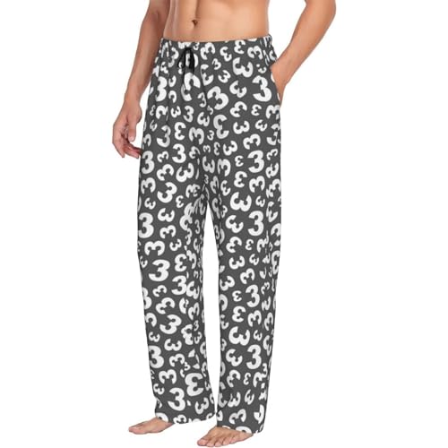 Vosery Mens Pajama Pants Bottoms With Pockets- Math Number 3 Print Soft Men Lounge Pants, Comfy Mens Pj Pants