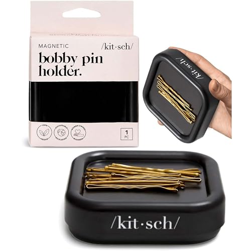 Kitsch Magnetic Bobby Pin Holder - Cute Stuff Strong Magnetic Pin Holder for Desk & Vanity Securely Holds Metal Hair Clips Bobby Pins & Paper Clip | Ideal Gifts for Women - Black 1 Pc