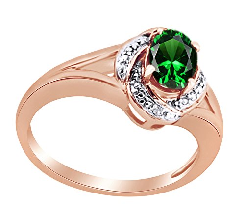 AFFY Simulated Simulated Green Emerald & White Natural Diamond Engagement Ring in 14k Gold Over Sterling Silver2