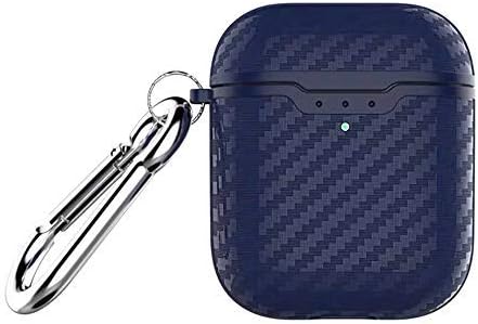 Carbon Fiber Protective Cover for AirPods 2 Charging Case Black,Front Led Visible,Ultra Slim Shockproof Skin Compatible with Apple Airpods 2 Wireless Version (Navy-Texture)…