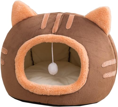 Brfveob 猫ハウス ベッド ペット用寝袋 ドーム型 猫ハウス 小型犬 猫用 暖かくてふわふわ 折り畳み式 寝袋 クッション 断熱 防寒 猫や小動物用 厚手 室内 冬用 防寒 かわいい おしゃれ 秋冬用 猫型 犬ハウス 冬暖かい 半密閉式 猫ベッドマッ