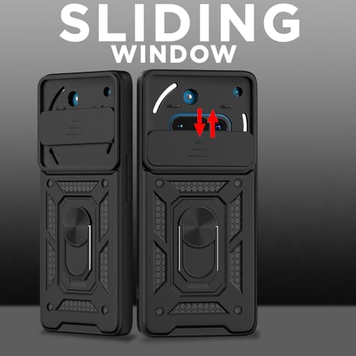 Image of Pikkme Back Cover for Nothing Phone 3a 5G | Sliding Camera Shield with Ring Stand | D10 Full Camera Protection Bumper Case (Black)