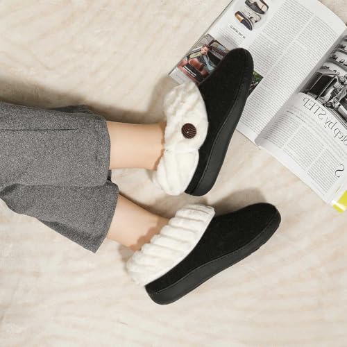 Wishcotton Women's Wool Cozy Memory Foam Winter Slippers Indoor Outdoor with Fuzzy Faux Fur Collar2